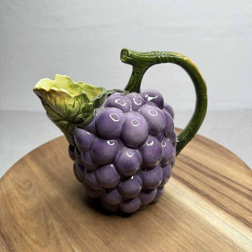 Vintage 8" Haldon Group Grapes Cluster Ceramic Pitcher Hand‎ Painted 1982 Used